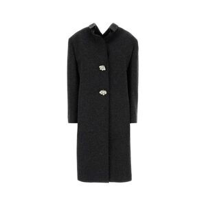 PRADA Women's Embellished Button Stand Collar Coat Women BLACK Coats & Jackets